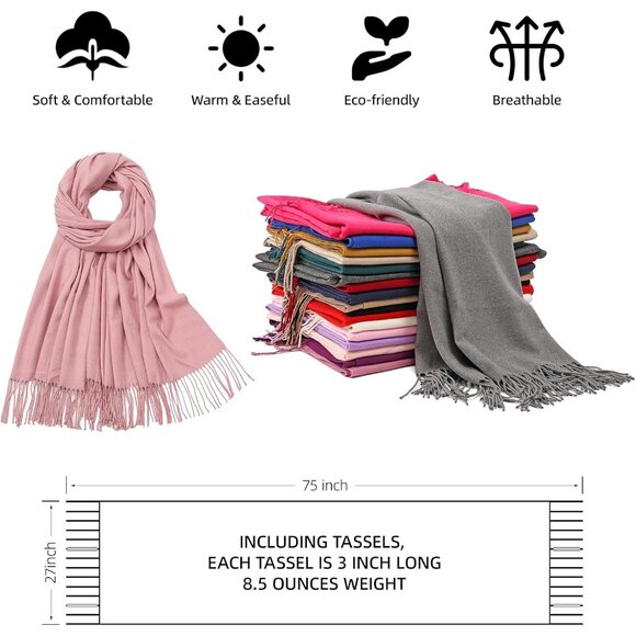 ⚡Women Baby Pink Pashmina Shawl Evening Dress Bridesmaid Winter Warm Long Scarf - Picture 5 of 6